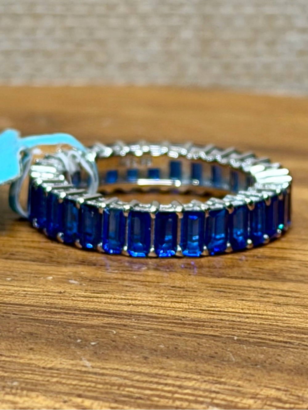 4mm Blue Sapphire Spinel size 7- stackable 925 Sterling Silver eternity band